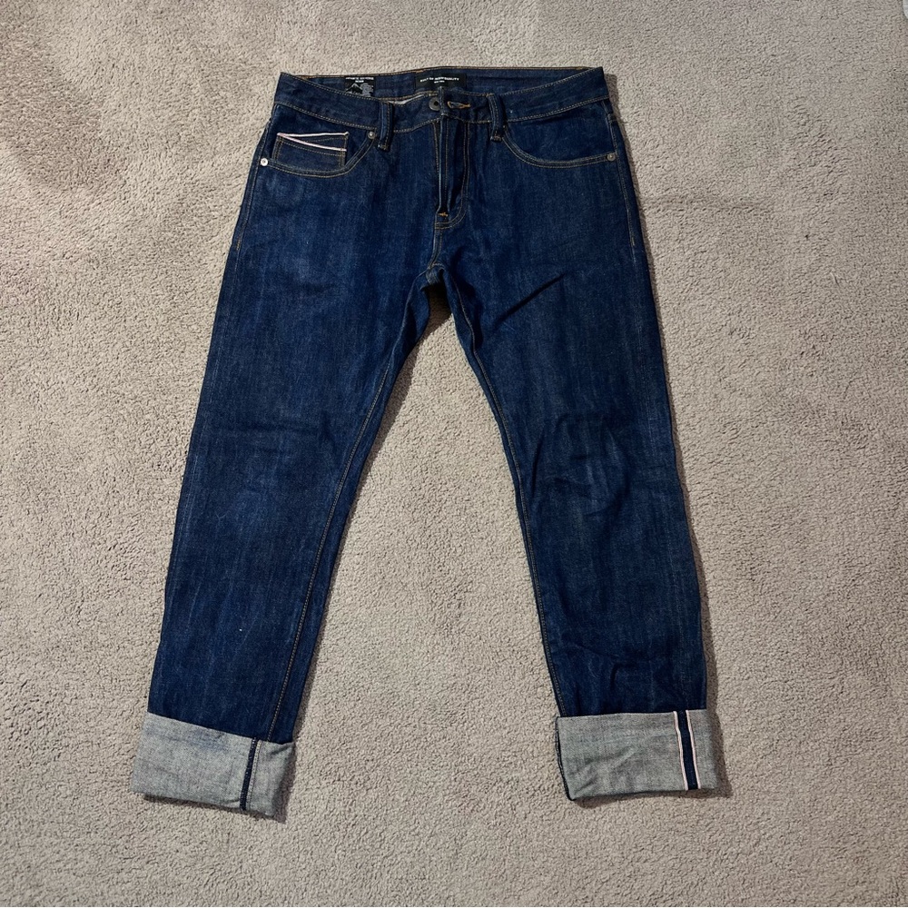 Men's Dark Blue Selvedge Denim Jeans rocker slim